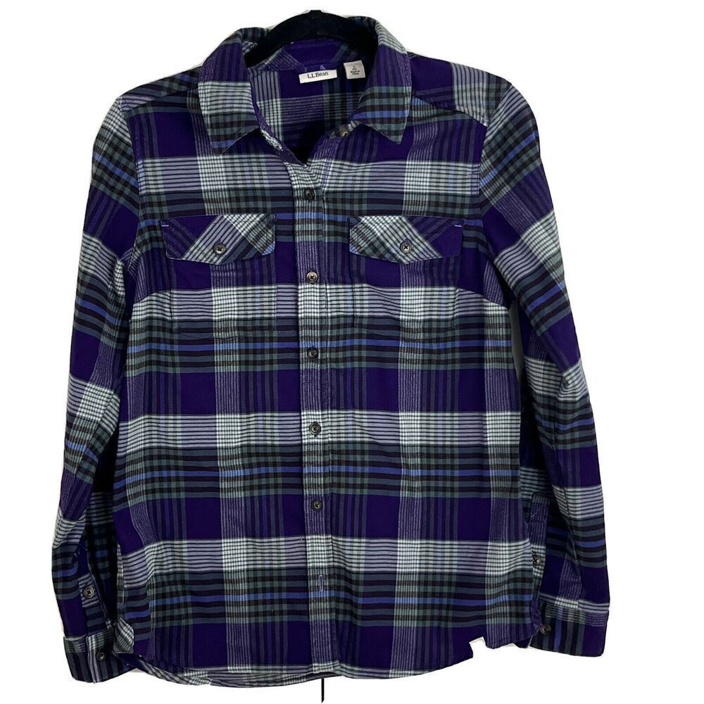 L.L.‎ Bean Button Up Shirt Blouse Women's S Plaid stretch Long sleeve